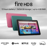 Amazon Fire HD 8 tablet (newest model), 8” HD Display, 3/4GB memory, 32/64GB, designed for portable entertainment, Black